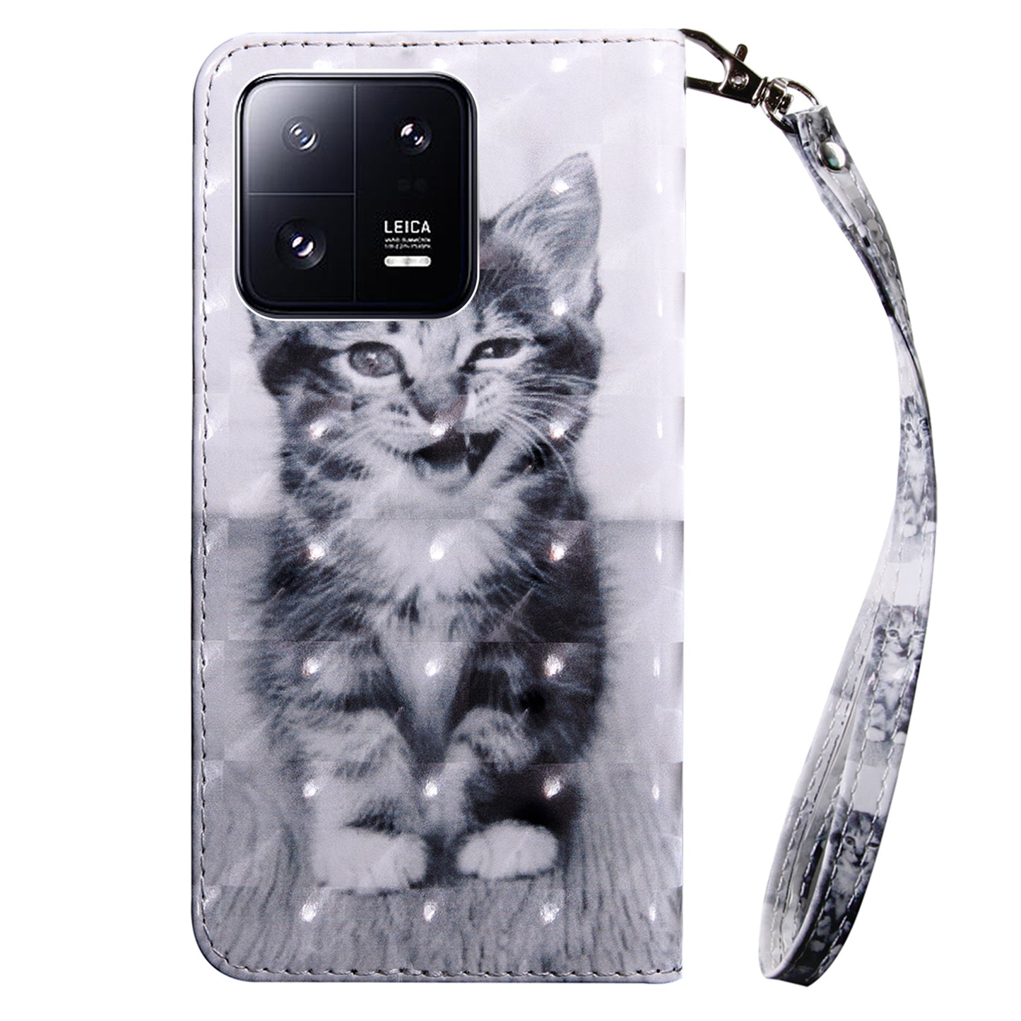 3D Pattern Printing Phone Case for Xiaomi 13 Pro 5G PU Leather Wallet Cover Anti-Drop Phone Shell with Strap