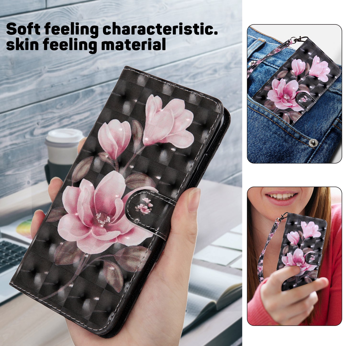 3D Pattern Printing Phone Case for Xiaomi 13 Pro 5G PU Leather Wallet Cover Anti-Drop Phone Shell with Strap
