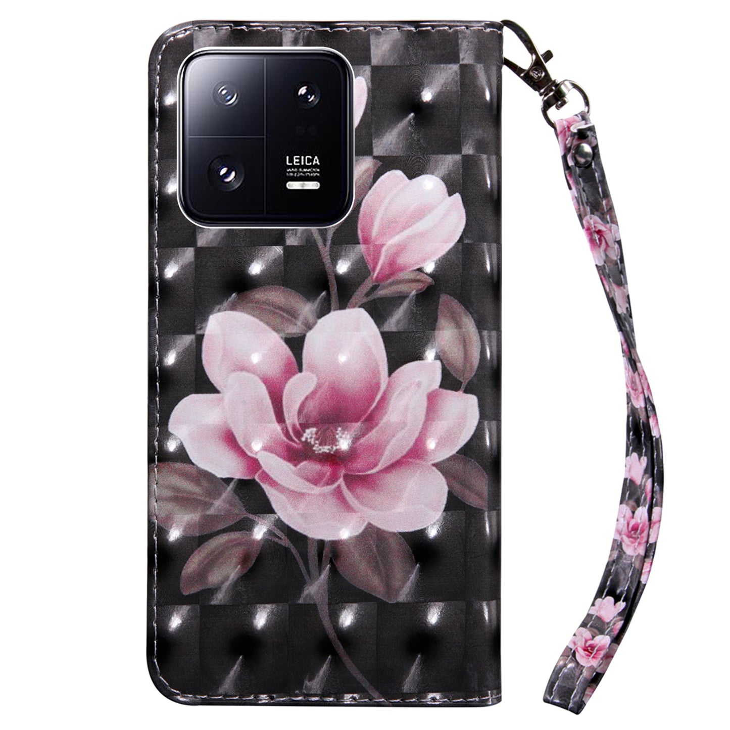 3D Pattern Printing Phone Case for Xiaomi 13 Pro 5G PU Leather Wallet Cover Anti-Drop Phone Shell with Strap
