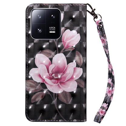 3D Pattern Printing Phone Case for Xiaomi 13 Pro 5G PU Leather Wallet Cover Anti-Drop Phone Shell with Strap