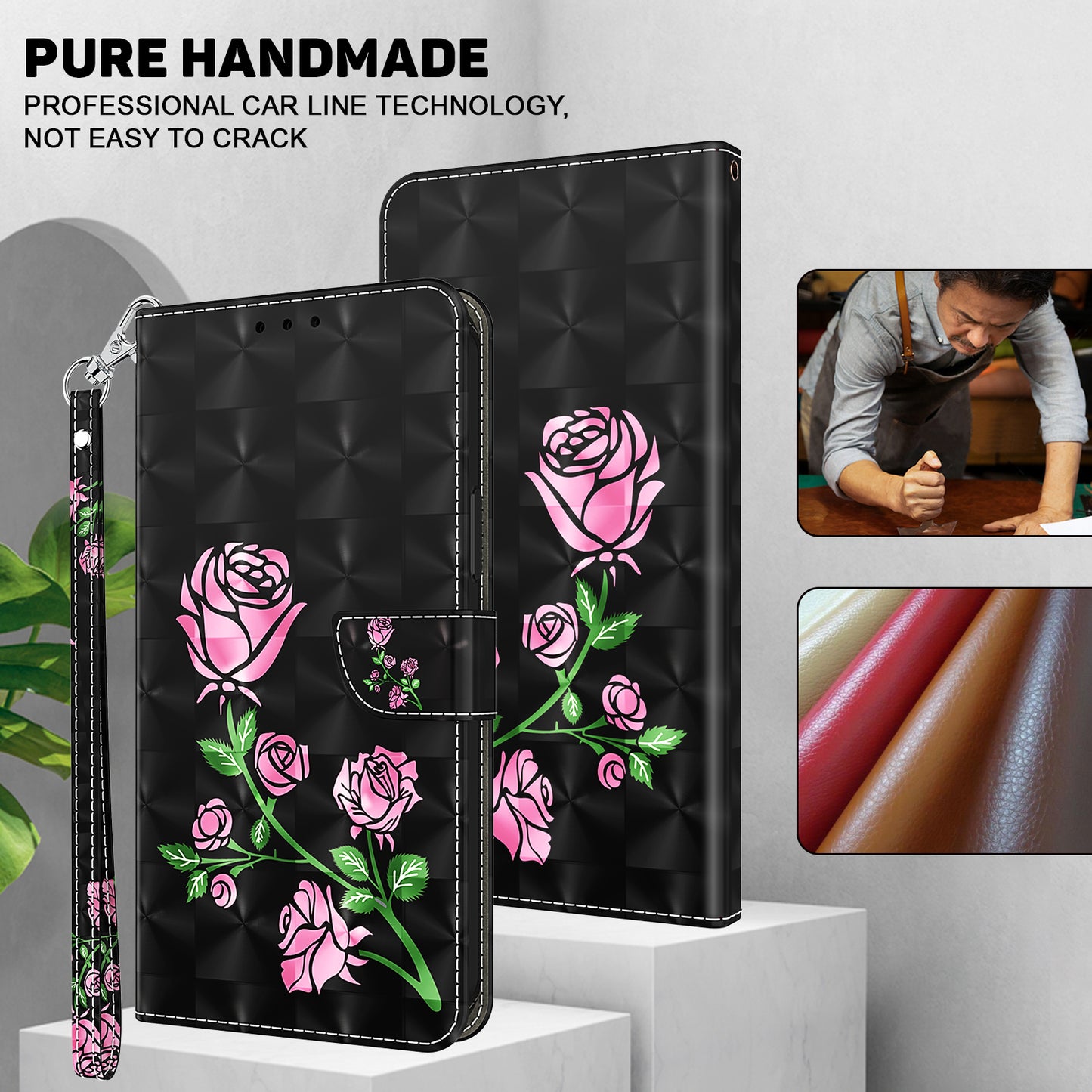3D Pattern Printing Phone Case for Xiaomi 13 Pro 5G PU Leather Wallet Cover Anti-Drop Phone Shell with Strap