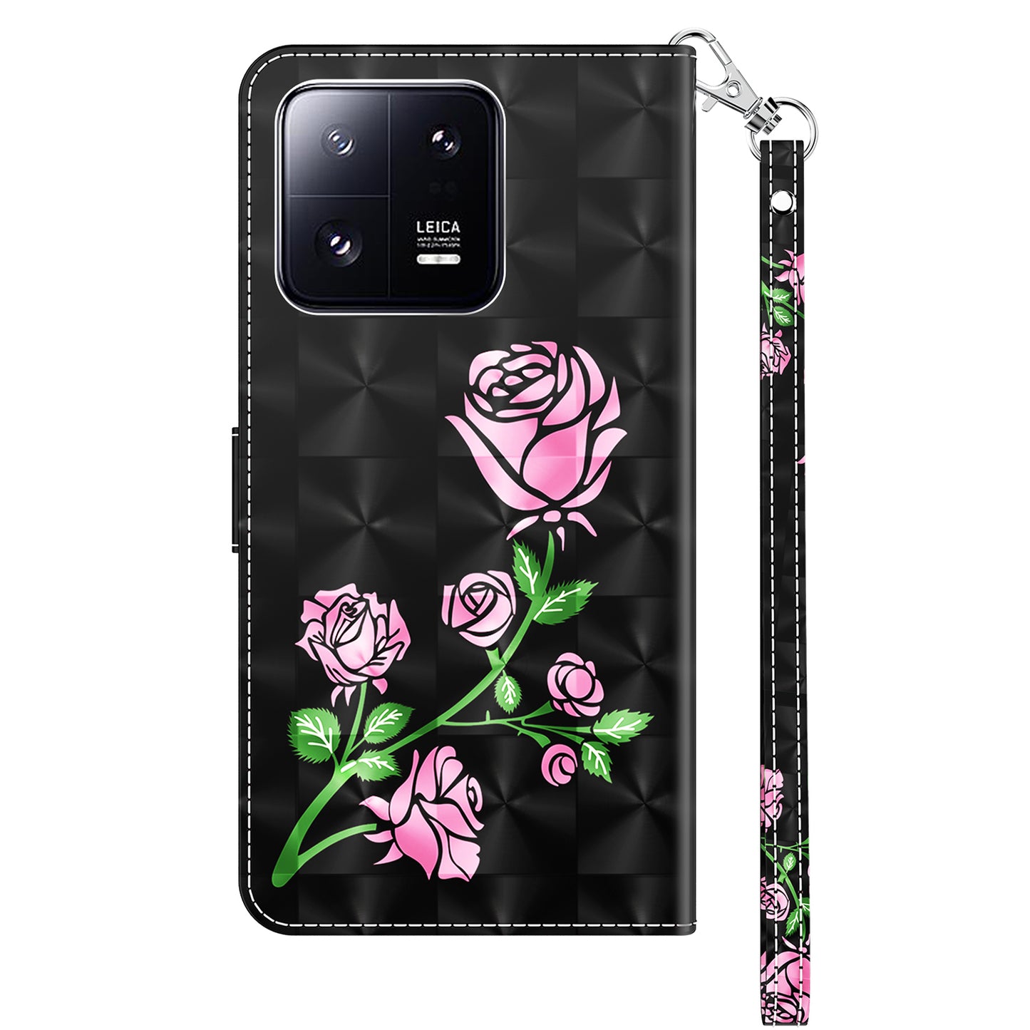 3D Pattern Printing Phone Case for Xiaomi 13 Pro 5G PU Leather Wallet Cover Anti-Drop Phone Shell with Strap