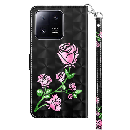 3D Pattern Printing Phone Case for Xiaomi 13 Pro 5G PU Leather Wallet Cover Anti-Drop Phone Shell with Strap