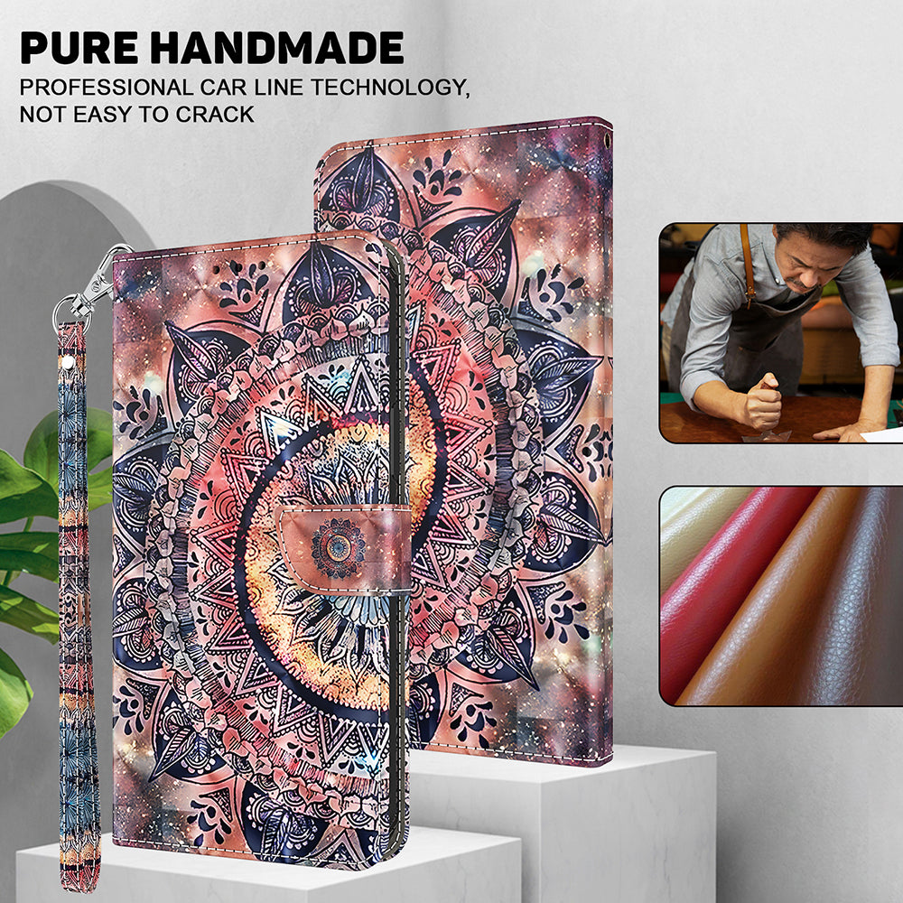 3D Pattern Printing Phone Case for Xiaomi 13 Pro 5G PU Leather Wallet Cover Anti-Drop Phone Shell with Strap