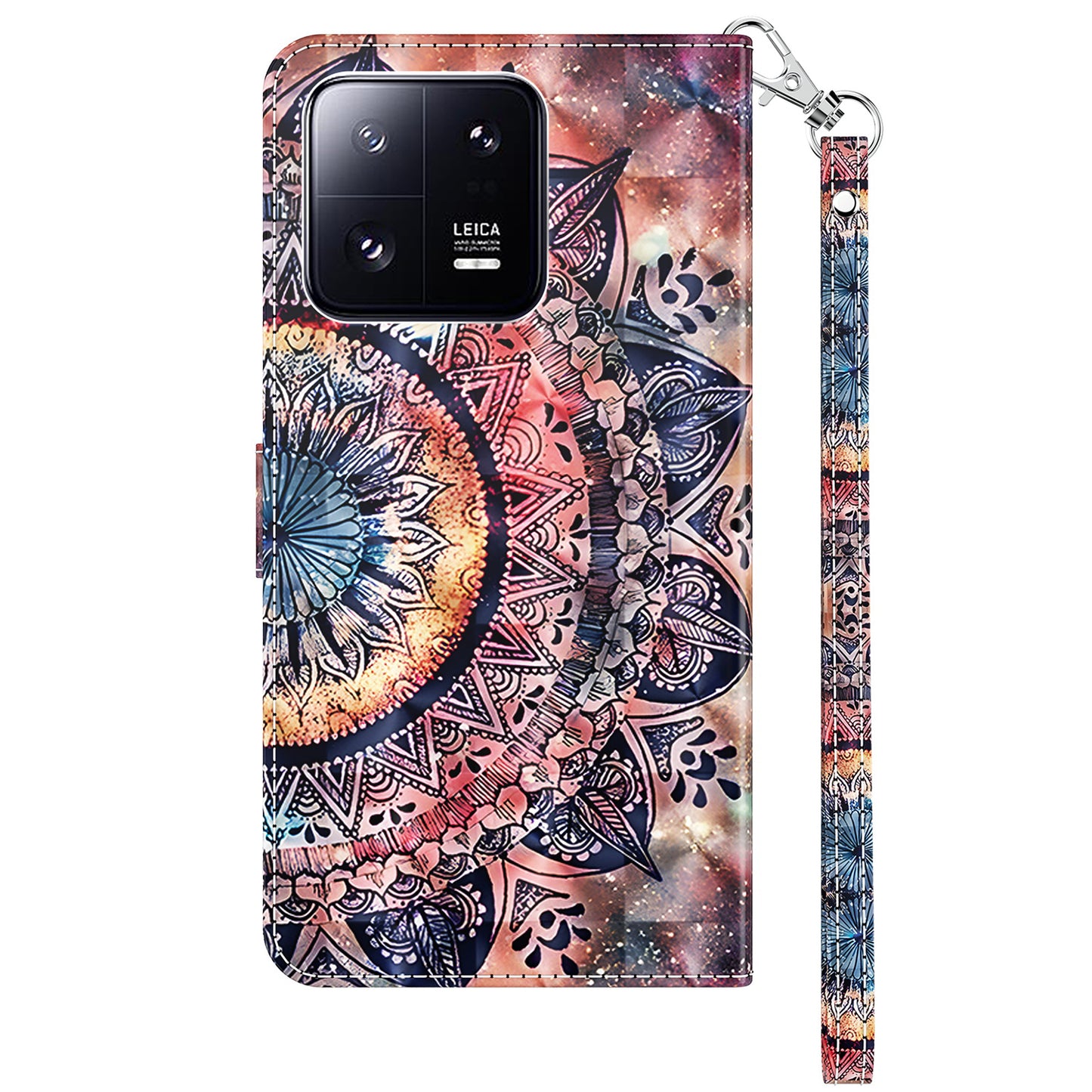 3D Pattern Printing Phone Case for Xiaomi 13 Pro 5G PU Leather Wallet Cover Anti-Drop Phone Shell with Strap