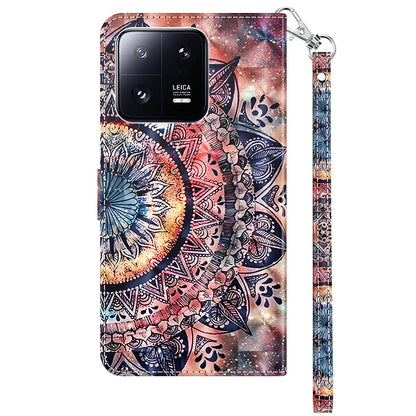 3D Pattern Printing Phone Case for Xiaomi 13 Pro 5G PU Leather Wallet Cover Anti-Drop Phone Shell with Strap
