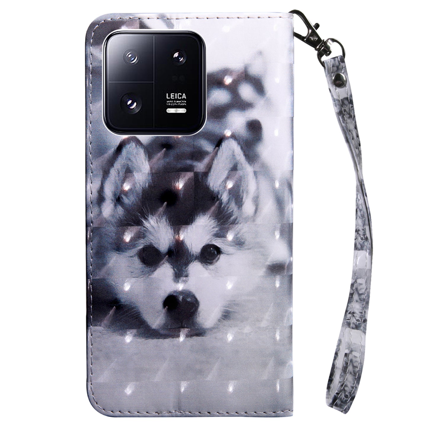 3D Pattern Printing Phone Case for Xiaomi 13 Pro 5G PU Leather Wallet Cover Anti-Drop Phone Shell with Strap