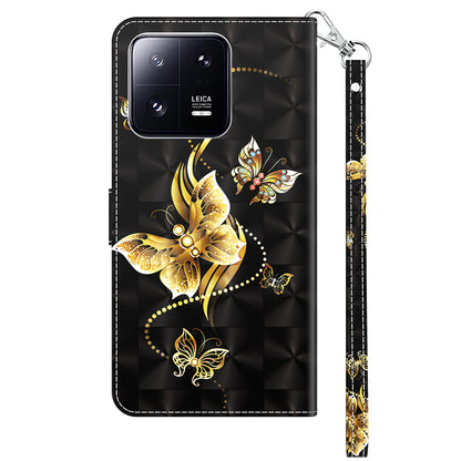 3D Pattern Printing Phone Case for Xiaomi 13 Pro 5G PU Leather Wallet Cover Anti-Drop Phone Shell with Strap