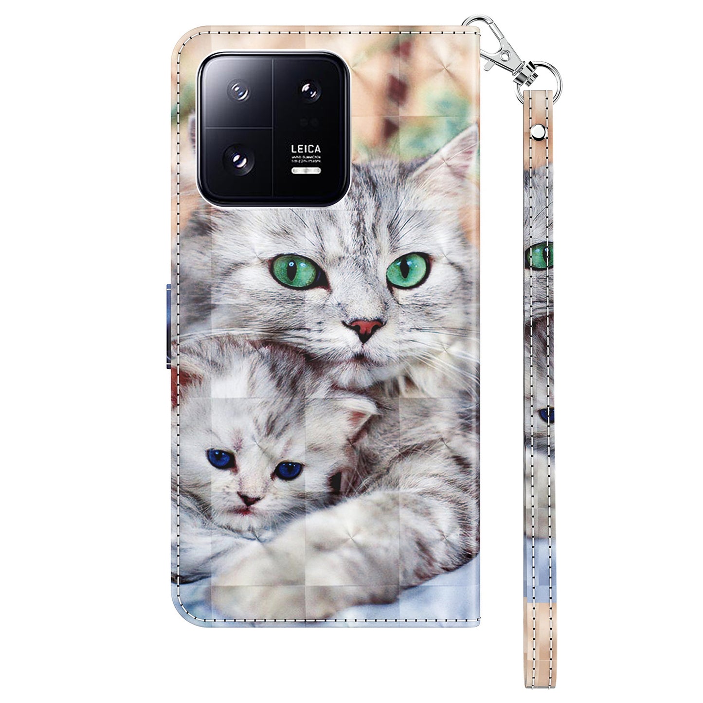 3D Pattern Printing Phone Case for Xiaomi 13 Pro 5G PU Leather Wallet Cover Anti-Drop Phone Shell with Strap