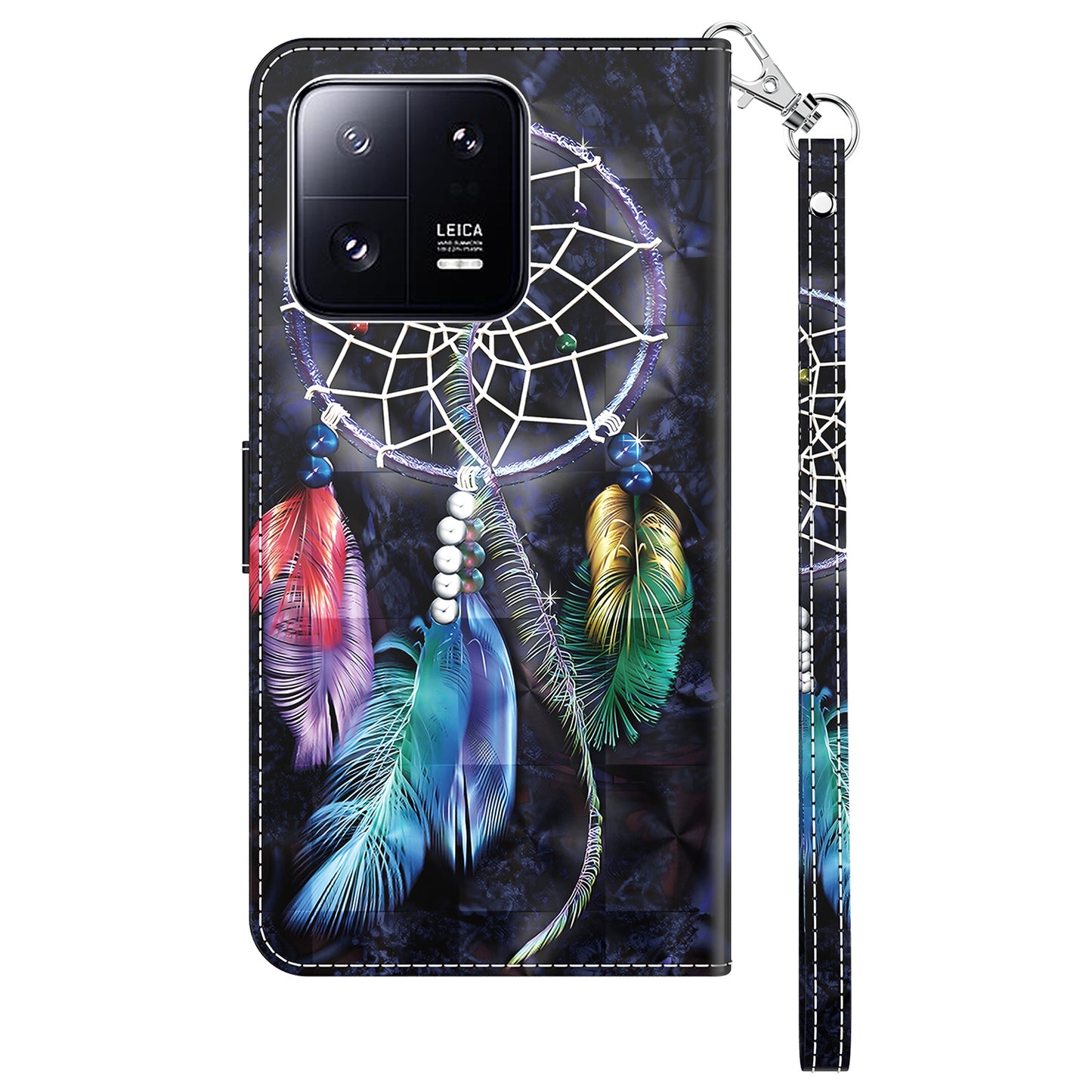 3D Pattern Printing Phone Case for Xiaomi 13 Pro 5G PU Leather Wallet Cover Anti-Drop Phone Shell with Strap