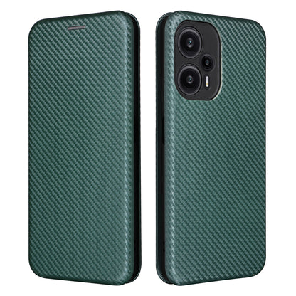 For Xiaomi Redmi Note 12 Turbo / Poco F5 5G Carbon Fiber Texture Leather Case Flip Stand Cell Phone Cover