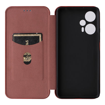 For Xiaomi Redmi Note 12 Turbo / Poco F5 5G Carbon Fiber Texture Leather Case Flip Stand Cell Phone Cover