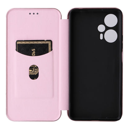 For Xiaomi Redmi Note 12 Turbo / Poco F5 5G Carbon Fiber Texture Leather Case Flip Stand Cell Phone Cover