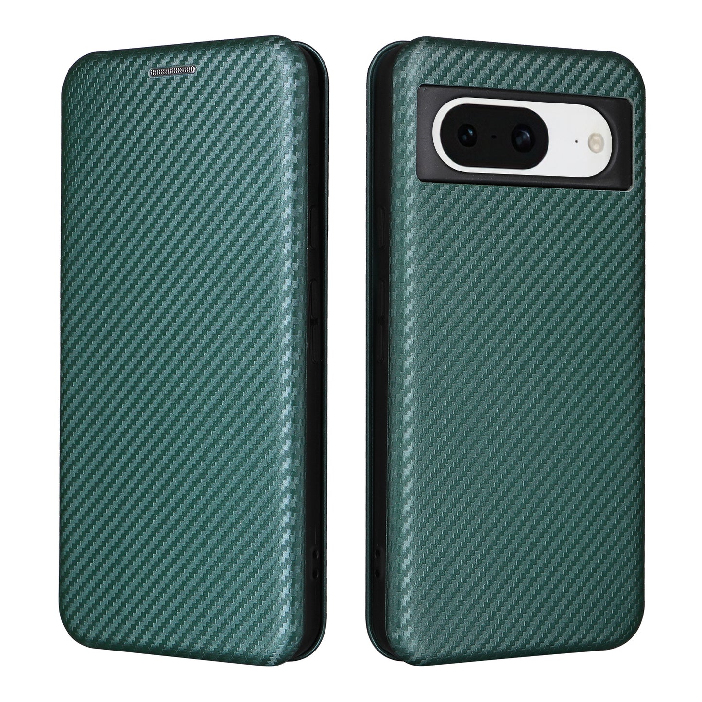 For Google Pixel 8 Carbon Fiber Texture Card Holder PU Leather Phone Case Flip Folio Stand Phone Cover