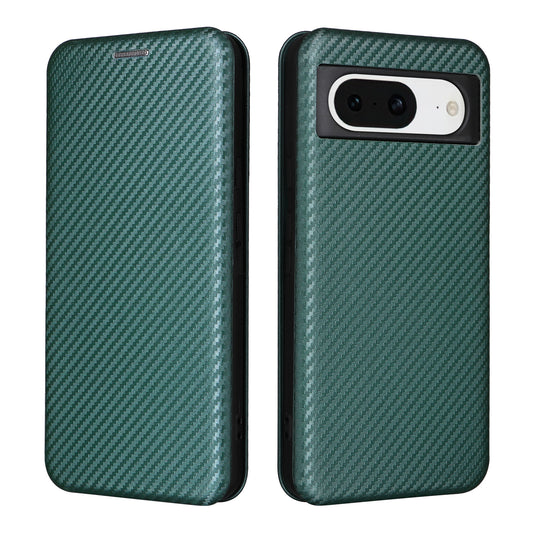 For Google Pixel 8 Carbon Fiber Texture Card Holder PU Leather Phone Case Flip Folio Stand Phone Cover