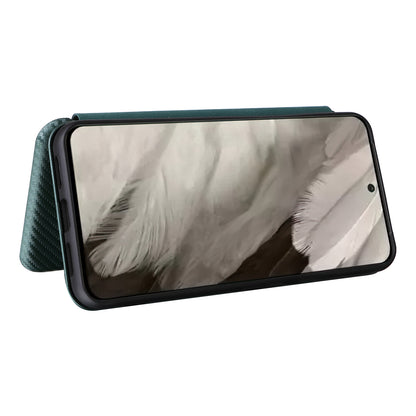 For Google Pixel 8 Carbon Fiber Texture Card Holder PU Leather Phone Case Flip Folio Stand Phone Cover