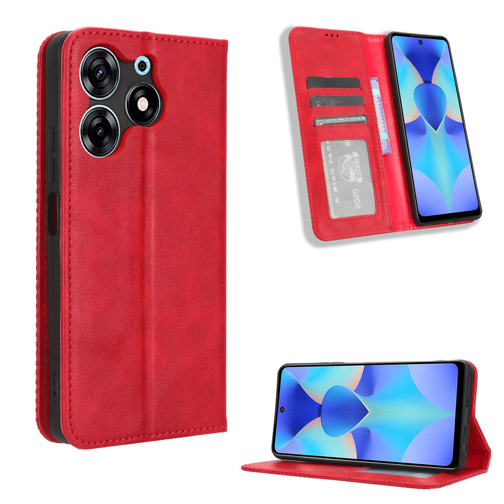 For Tecno Spark 10 Pro K17 Retro PU Leather Cover Stand Wallet Flip Folio Phone Case