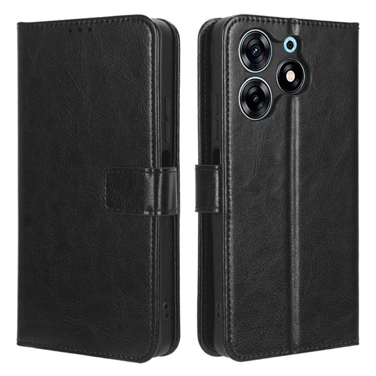 For Tecno Spark 10 Pro / KI7 PU Leather Wallet Case Crazy Horse Texture Stand Flip Phone Cover