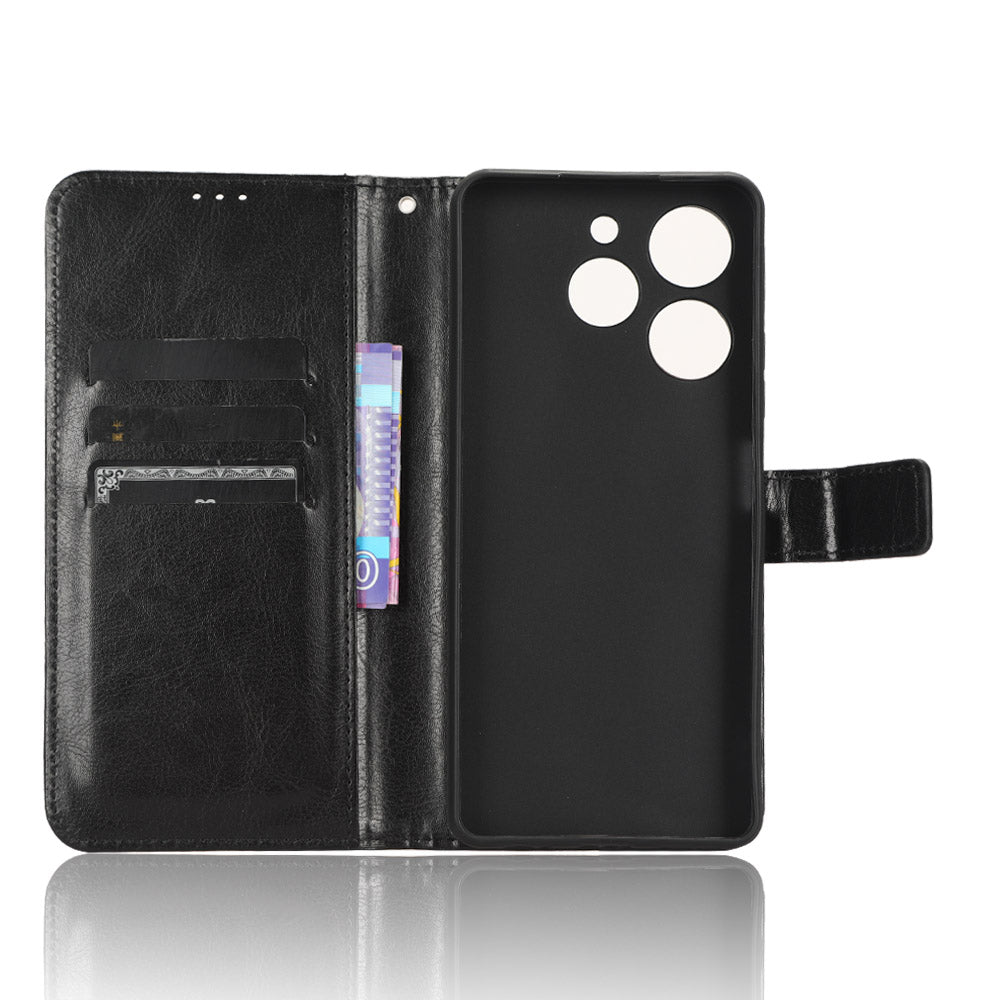 For Tecno Spark 10 Pro / KI7 PU Leather Wallet Case Crazy Horse Texture Stand Flip Phone Cover