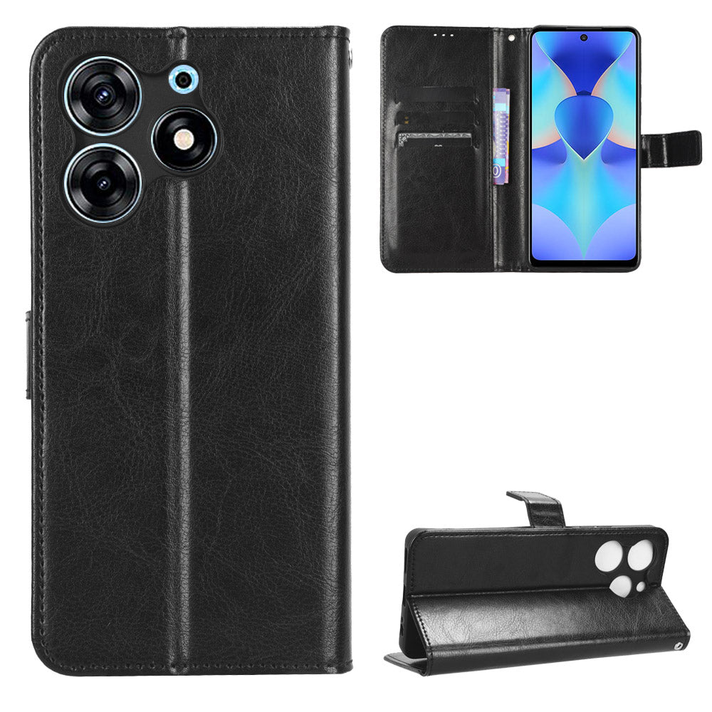 For Tecno Spark 10 Pro / KI7 PU Leather Wallet Case Crazy Horse Texture Stand Flip Phone Cover