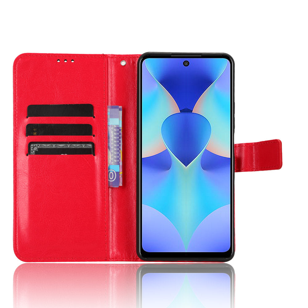 For Tecno Spark 10 Pro / KI7 PU Leather Wallet Case Crazy Horse Texture Stand Flip Phone Cover