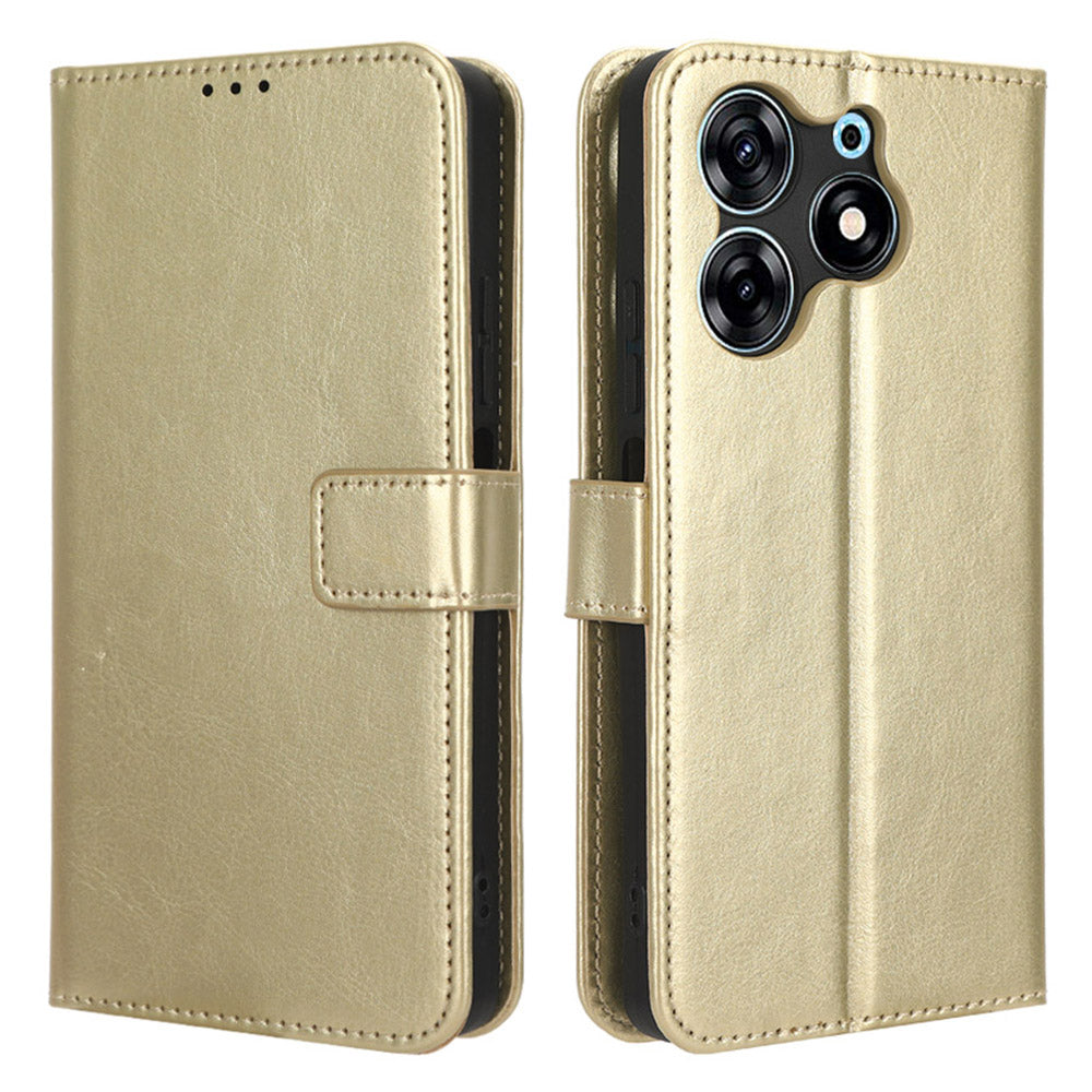 For Tecno Spark 10 Pro / KI7 PU Leather Wallet Case Crazy Horse Texture Stand Flip Phone Cover