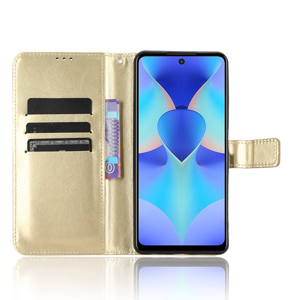 For Tecno Spark 10 Pro / KI7 PU Leather Wallet Case Crazy Horse Texture Stand Flip Phone Cover