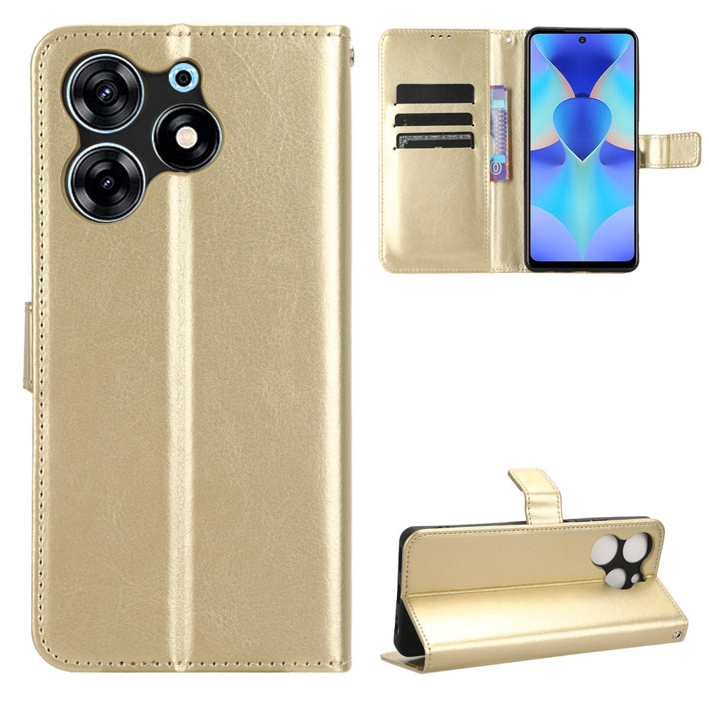 For Tecno Spark 10 Pro / KI7 PU Leather Wallet Case Crazy Horse Texture Stand Flip Phone Cover