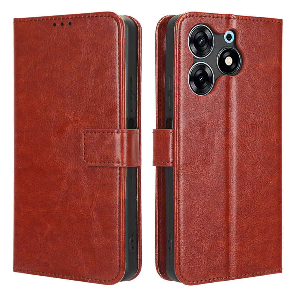 For Tecno Spark 10 Pro / KI7 PU Leather Wallet Case Crazy Horse Texture Stand Flip Phone Cover