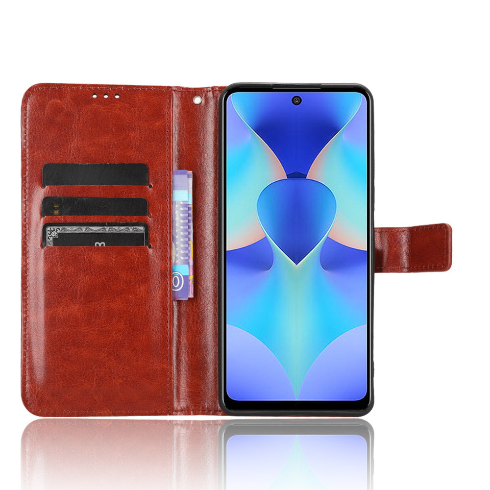 For Tecno Spark 10 Pro / KI7 PU Leather Wallet Case Crazy Horse Texture Stand Flip Phone Cover