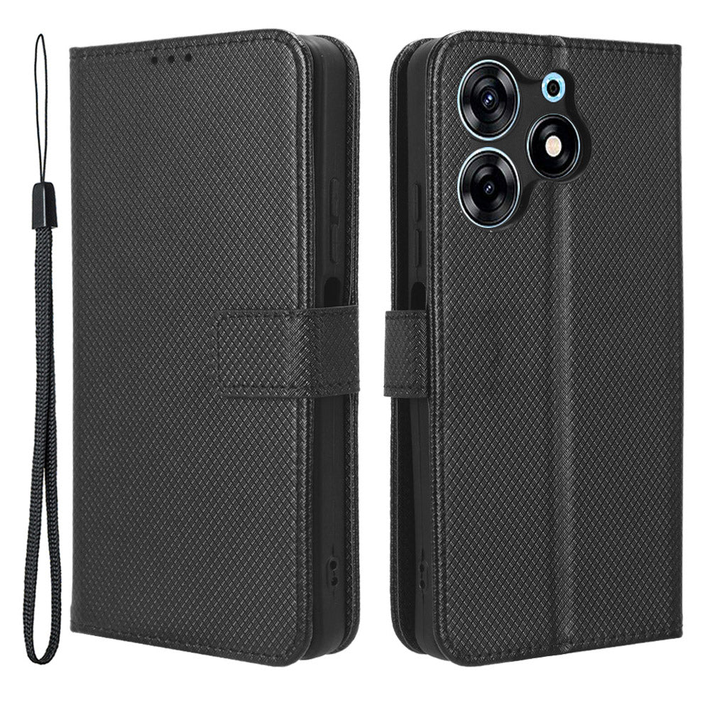 For Tecno Spark 10 Pro / KI7 Leather Folio Flip Cover Protective Phone Case Diamond Texture Wallet Case