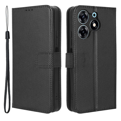 For Tecno Spark 10 Pro / KI7 Leather Folio Flip Cover Protective Phone Case Diamond Texture Wallet Case