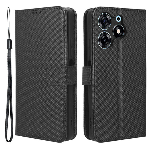 For Tecno Spark 10 Pro / KI7 Leather Folio Flip Cover Protective Phone Case Diamond Texture Wallet Case