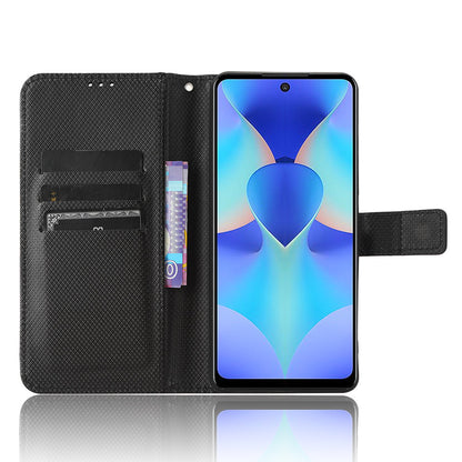 For Tecno Spark 10 Pro / KI7 Leather Folio Flip Cover Protective Phone Case Diamond Texture Wallet Case