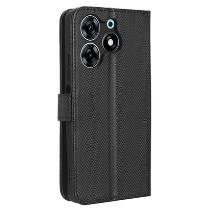 For Tecno Spark 10 Pro / KI7 Leather Folio Flip Cover Protective Phone Case Diamond Texture Wallet Case