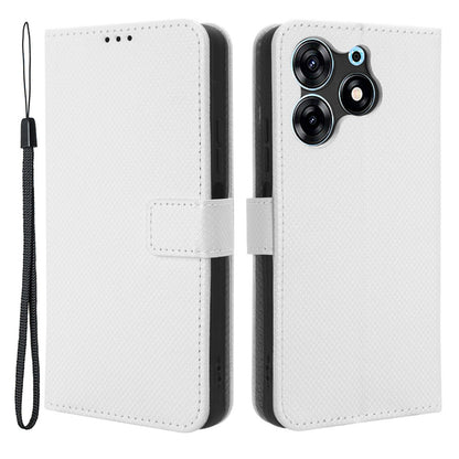 For Tecno Spark 10 Pro / KI7 Leather Folio Flip Cover Protective Phone Case Diamond Texture Wallet Case