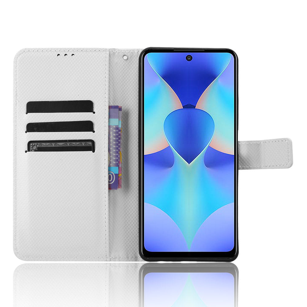 For Tecno Spark 10 Pro / KI7 Leather Folio Flip Cover Protective Phone Case Diamond Texture Wallet Case