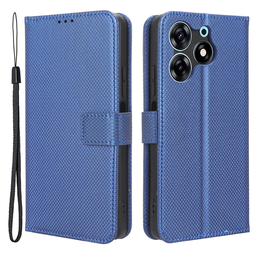 For Tecno Spark 10 Pro / KI7 Leather Folio Flip Cover Protective Phone Case Diamond Texture Wallet Case
