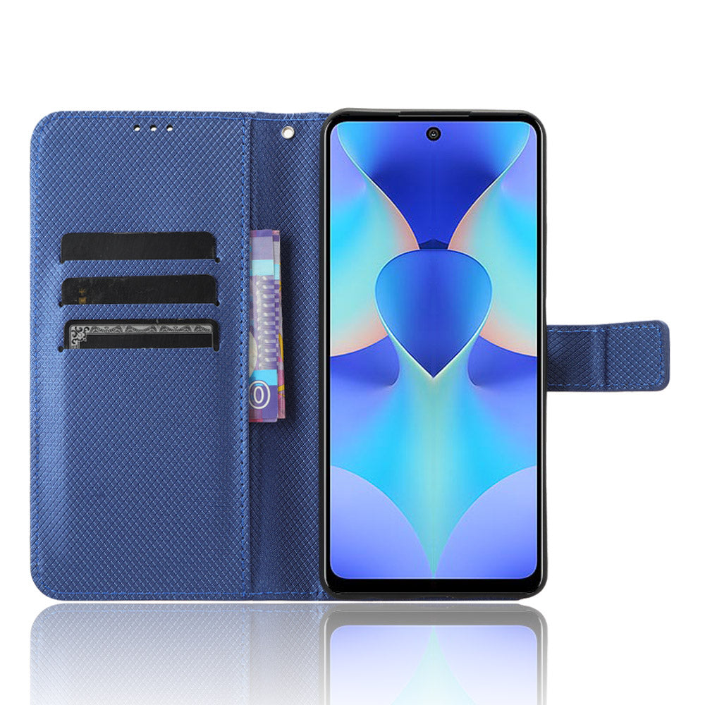 For Tecno Spark 10 Pro / KI7 Leather Folio Flip Cover Protective Phone Case Diamond Texture Wallet Case