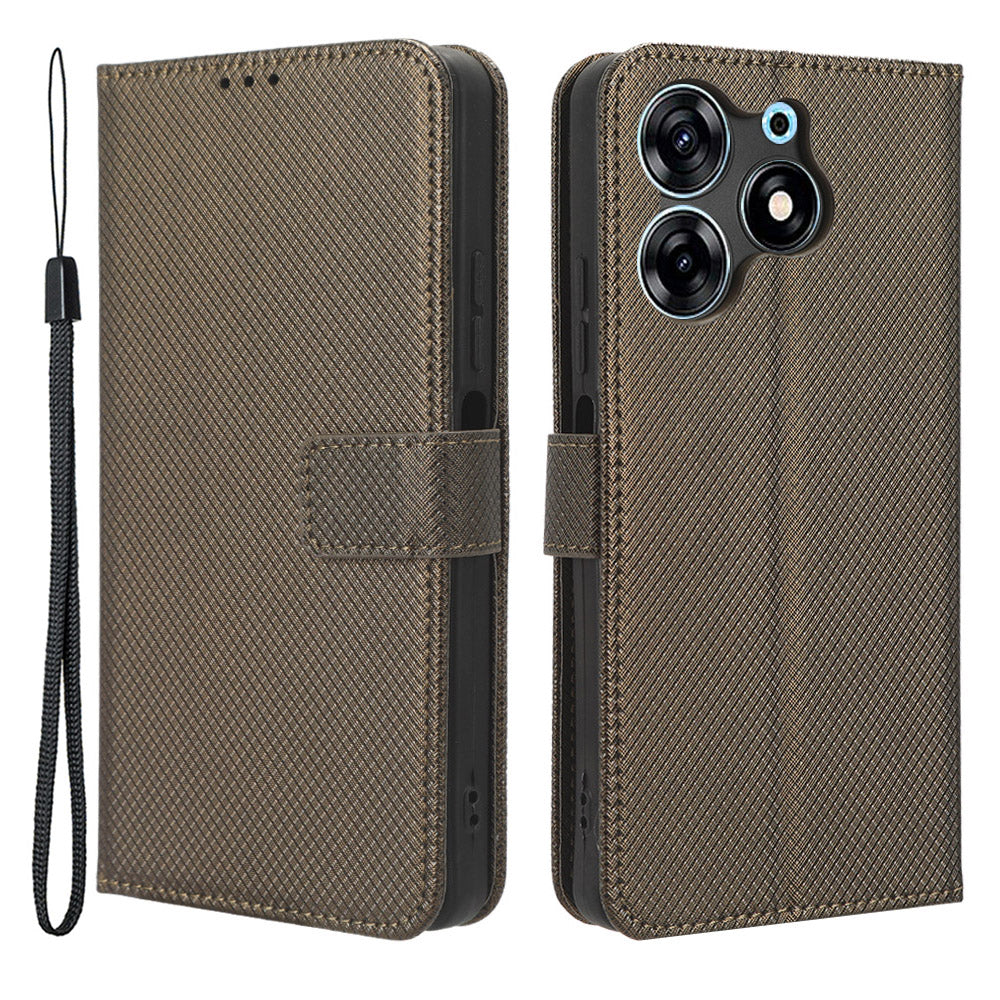 For Tecno Spark 10 Pro / KI7 Leather Folio Flip Cover Protective Phone Case Diamond Texture Wallet Case