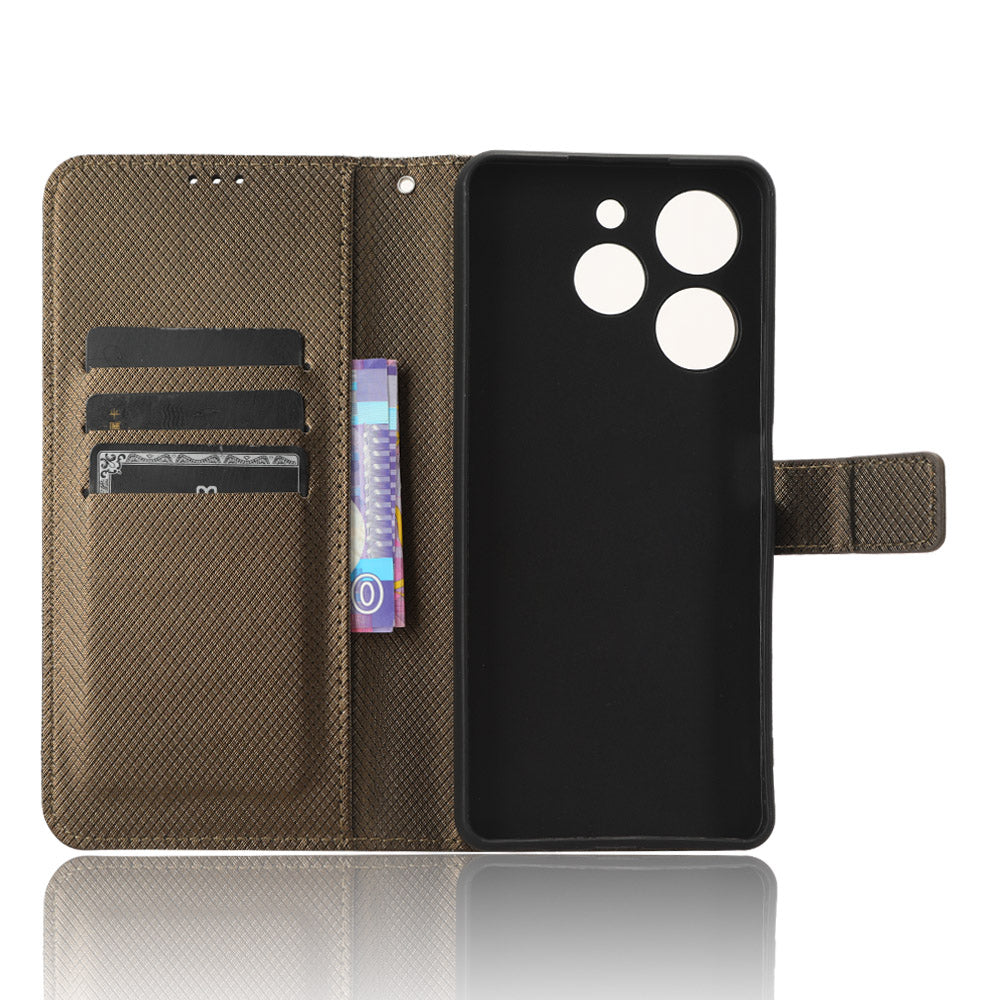 For Tecno Spark 10 Pro / KI7 Leather Folio Flip Cover Protective Phone Case Diamond Texture Wallet Case