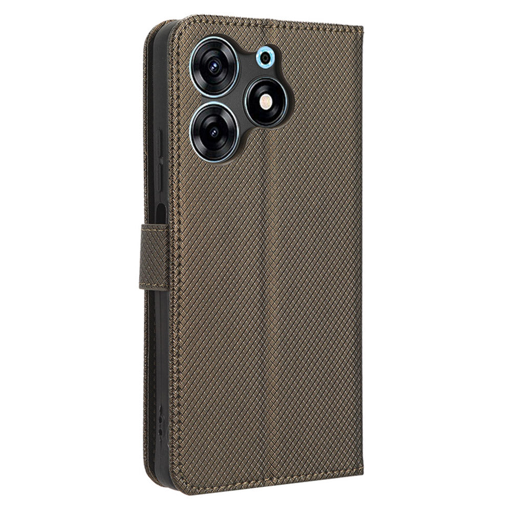 For Tecno Spark 10 Pro / KI7 Leather Folio Flip Cover Protective Phone Case Diamond Texture Wallet Case