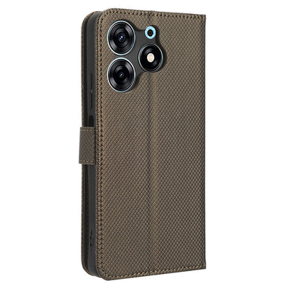 For Tecno Spark 10 Pro / KI7 Leather Folio Flip Cover Protective Phone Case Diamond Texture Wallet Case
