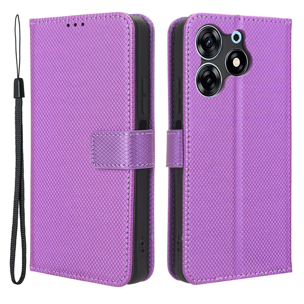 For Tecno Spark 10 Pro / KI7 Leather Folio Flip Cover Protective Phone Case Diamond Texture Wallet Case