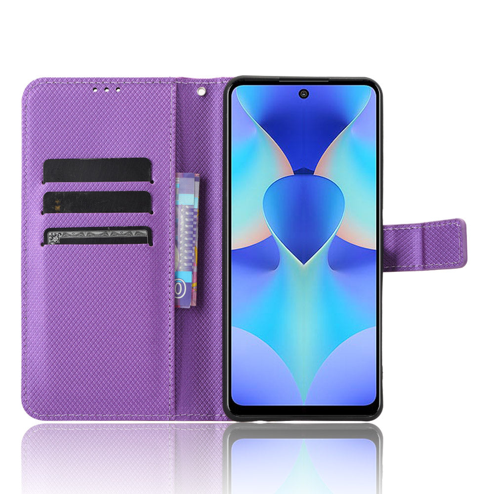 For Tecno Spark 10 Pro / KI7 Leather Folio Flip Cover Protective Phone Case Diamond Texture Wallet Case