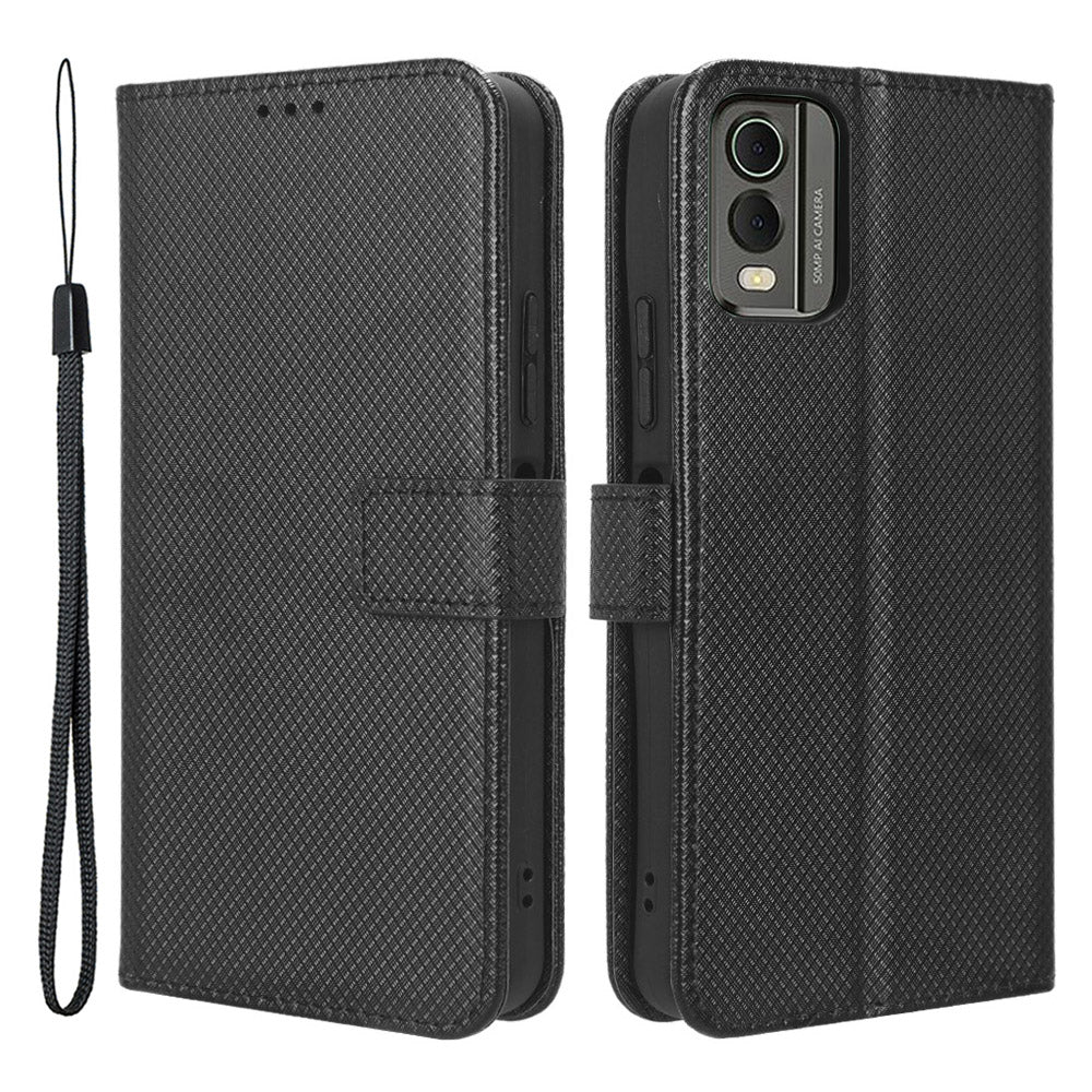 For Nokia C32 Protective Phone Case Leather Folio Flip Cover Stand Diamond Texture Wallet Phone Case