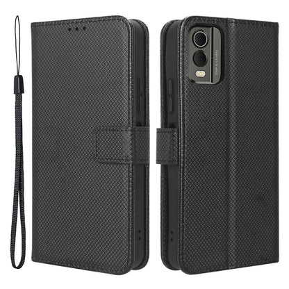 For Nokia C32 Protective Phone Case Leather Folio Flip Cover Stand Diamond Texture Wallet Phone Case