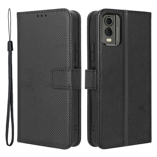 For Nokia C32 Protective Phone Case Leather Folio Flip Cover Stand Diamond Texture Wallet Phone Case