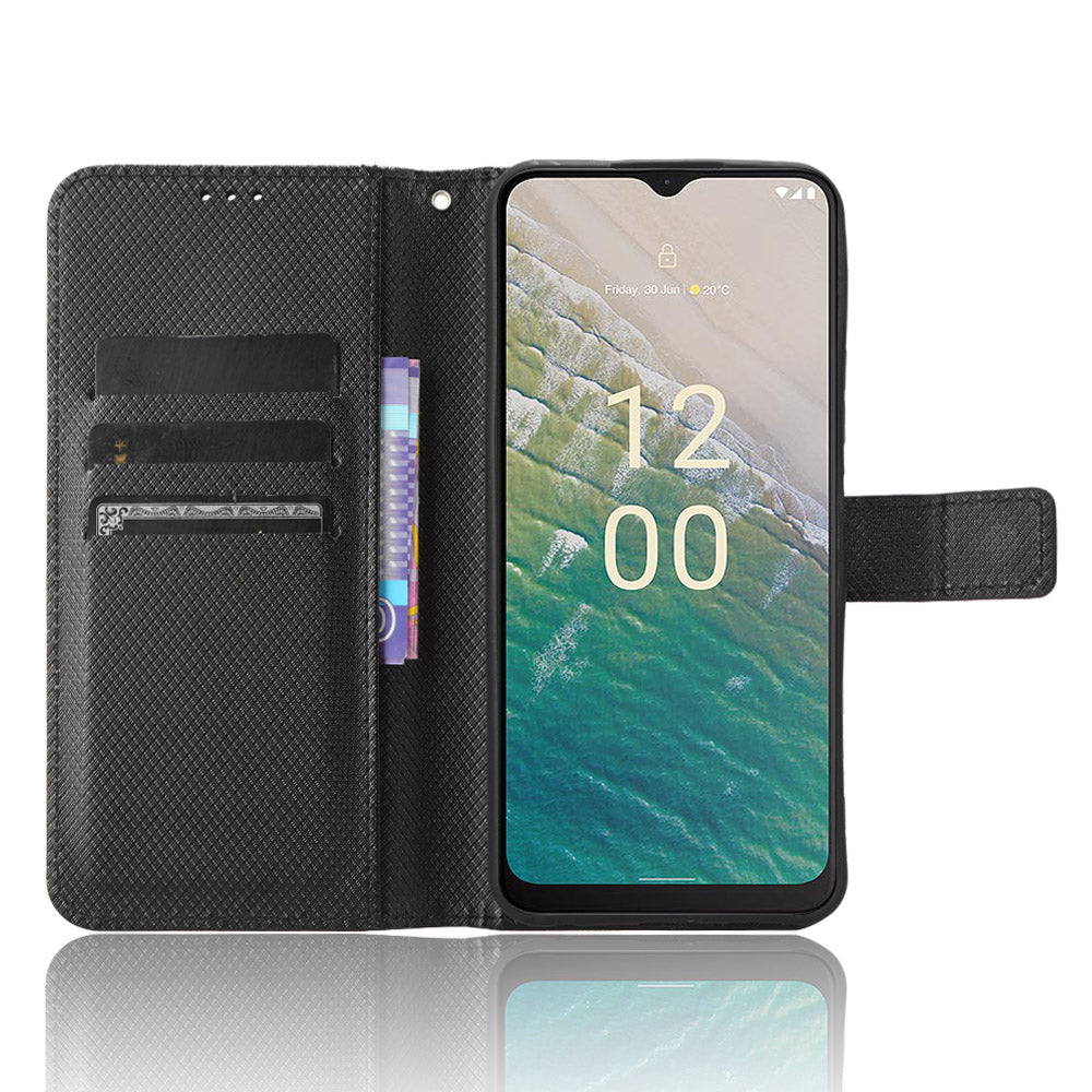 For Nokia C32 Protective Phone Case Leather Folio Flip Cover Stand Diamond Texture Wallet Phone Case