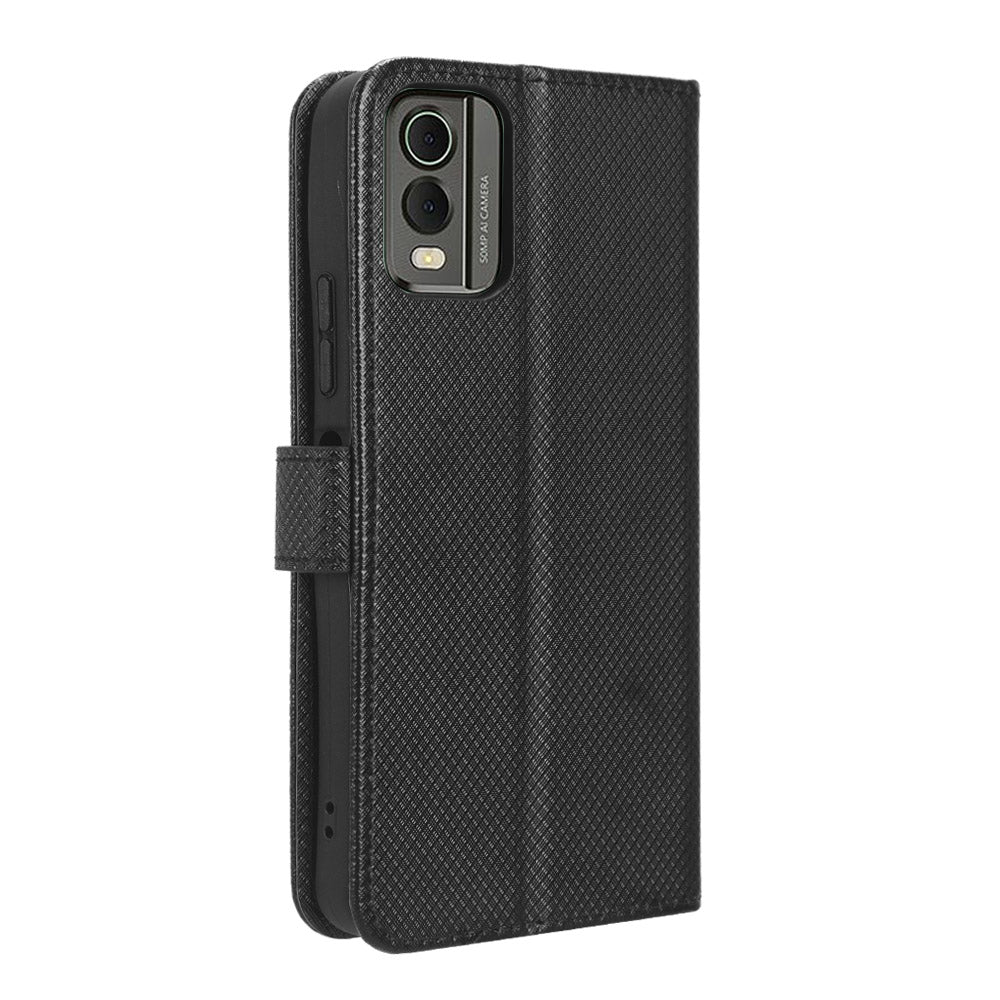 For Nokia C32 Protective Phone Case Leather Folio Flip Cover Stand Diamond Texture Wallet Phone Case